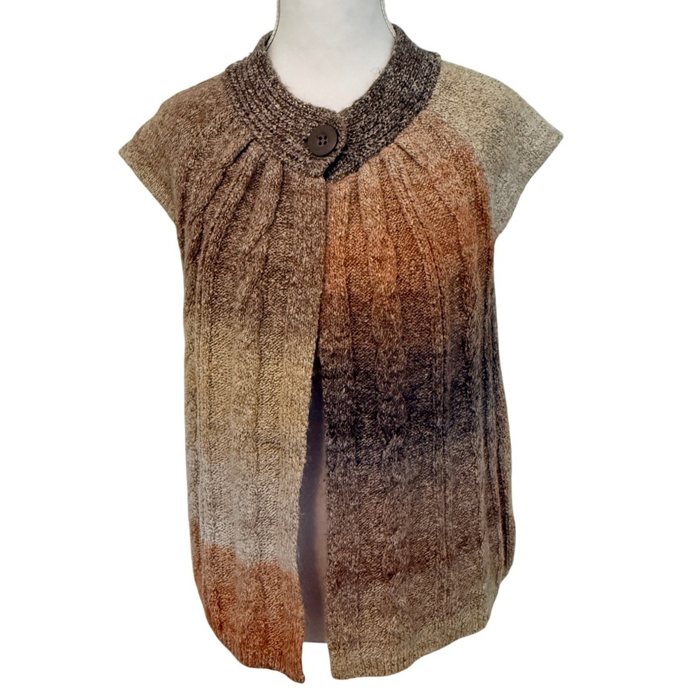 Westbound Petites Cardigan Vest Womens PM Brown Ombre Cable Knit Sweater